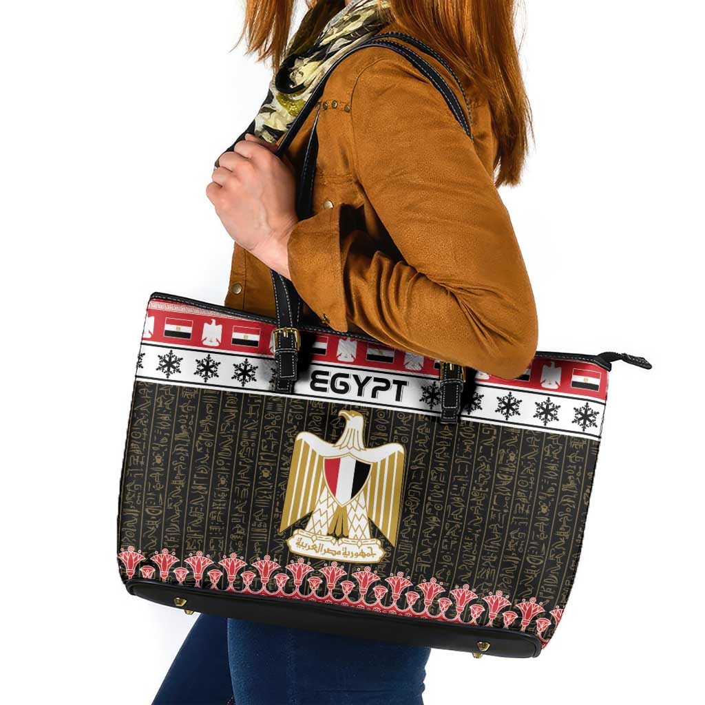 Egypt Christmas Leather Tote Bag Coat Of Arms Eid Milad Majid - Wonder Print Shop