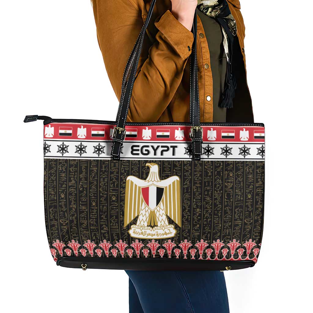Egypt Christmas Leather Tote Bag Coat Of Arms Eid Milad Majid - Wonder Print Shop