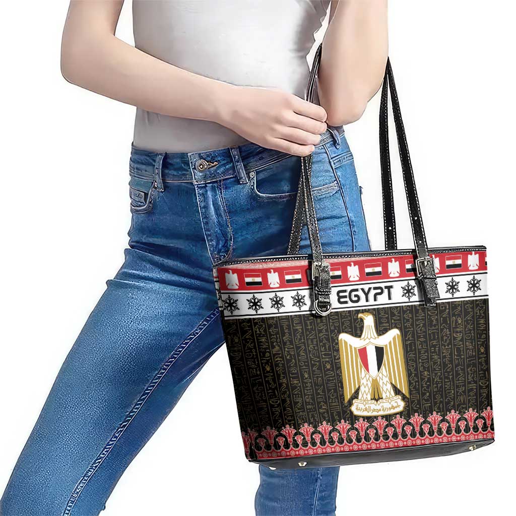 Egypt Christmas Leather Tote Bag Coat Of Arms Eid Milad Majid - Wonder Print Shop
