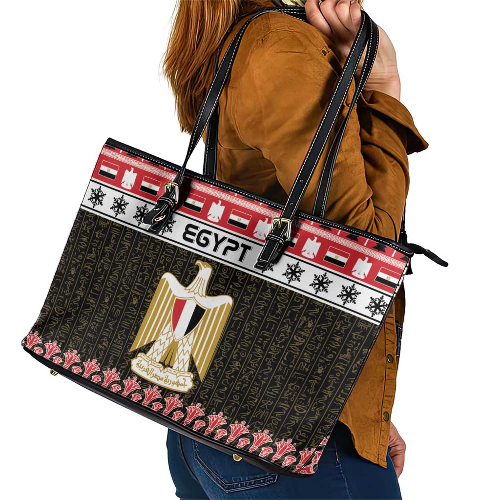 Egypt Christmas Leather Tote Bag Coat Of Arms Eid Milad Majid - Wonder Print Shop
