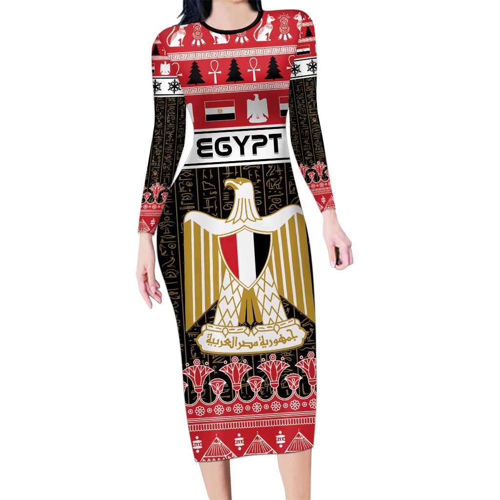 Egypt Christmas Long Sleeve Bodycon Dress Coat Of Arms Eid Milad Majid - Wonder Print Shop