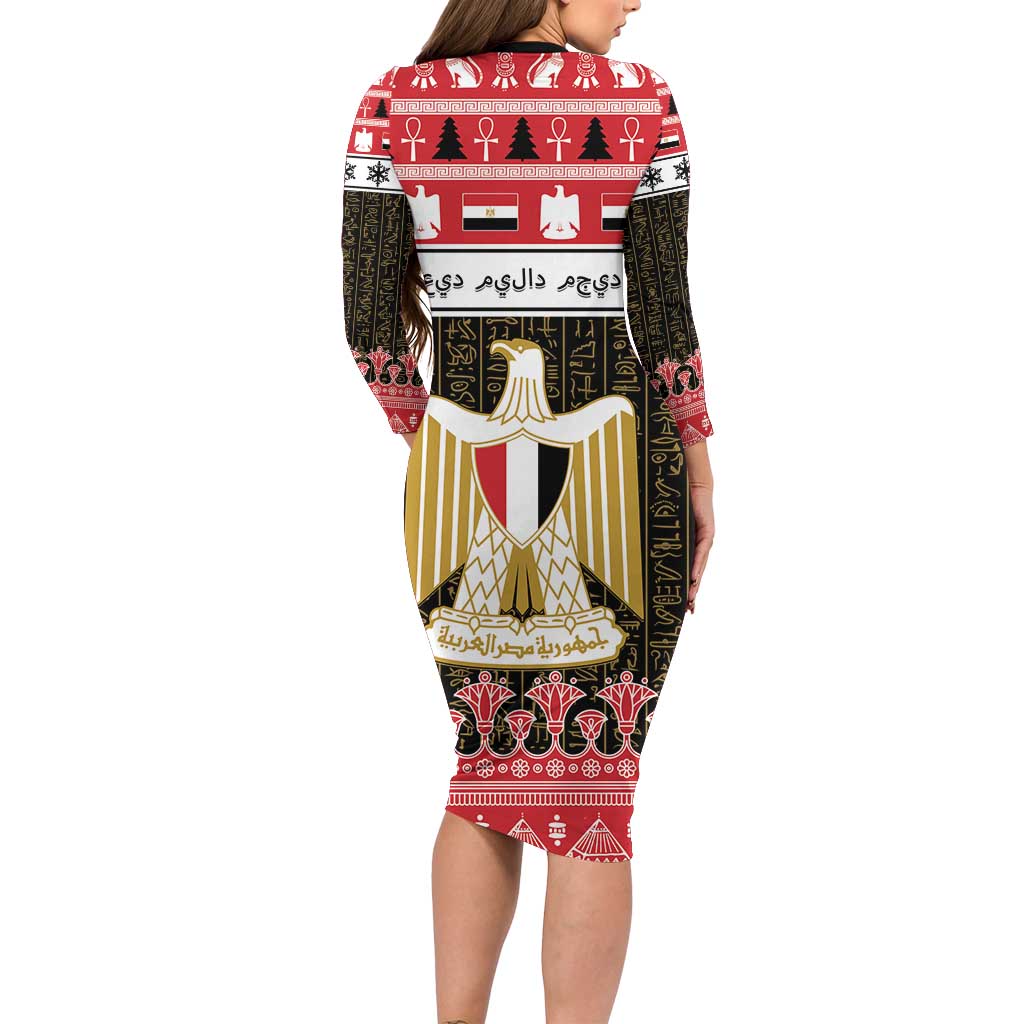 Egypt Christmas Long Sleeve Bodycon Dress Coat Of Arms Eid Milad Majid - Wonder Print Shop