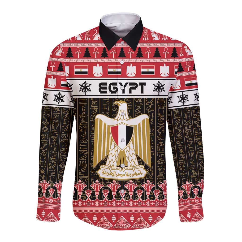 Egypt Christmas Long Sleeve Button Shirt Coat Of Arms Eid Milad Majid - Wonder Print Shop