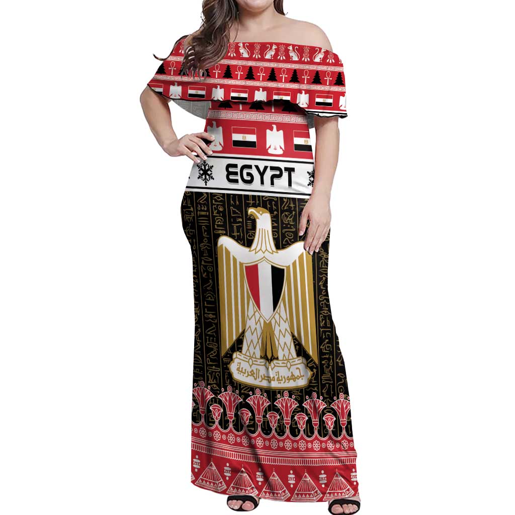 Egypt Christmas Off Shoulder Maxi Dress Coat Of Arms Eid Milad Majid - Wonder Print Shop