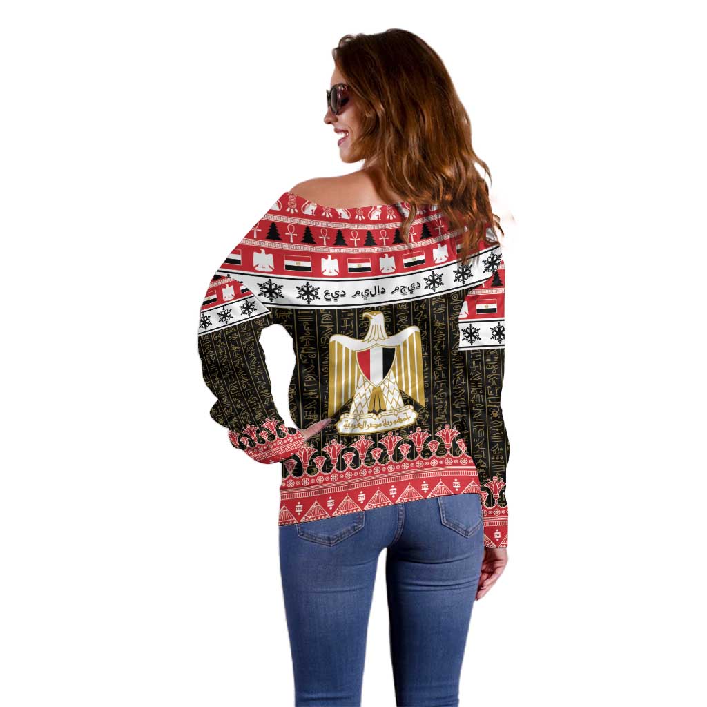 Egypt Christmas Off Shoulder Sweater Coat Of Arms Eid Milad Majid - Wonder Print Shop