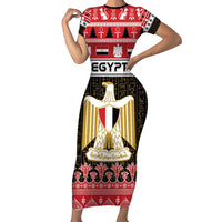 Egypt Christmas Short Sleeve Bodycon Dress Coat Of Arms Eid Milad Majid - Wonder Print Shop