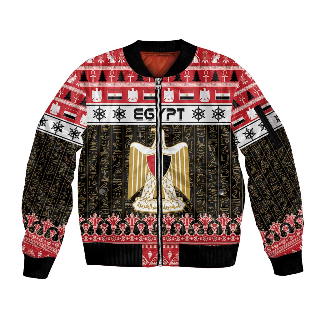 Egypt Christmas Sleeve Zip Bomber Jacket Coat Of Arms Eid Milad Majid - Wonder Print Shop
