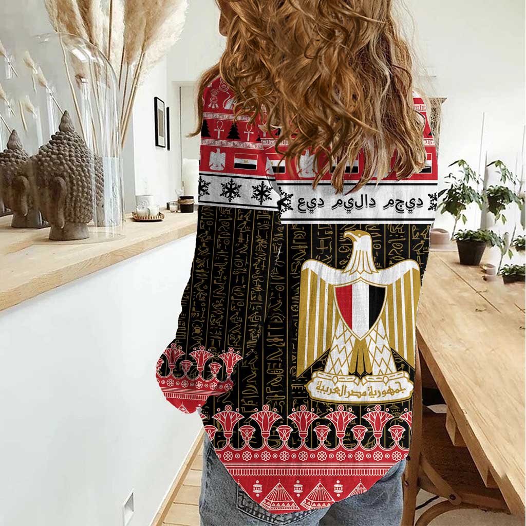 Egypt Christmas Women Casual Shirt Coat Of Arms Eid Milad Majid - Wonder Print Shop