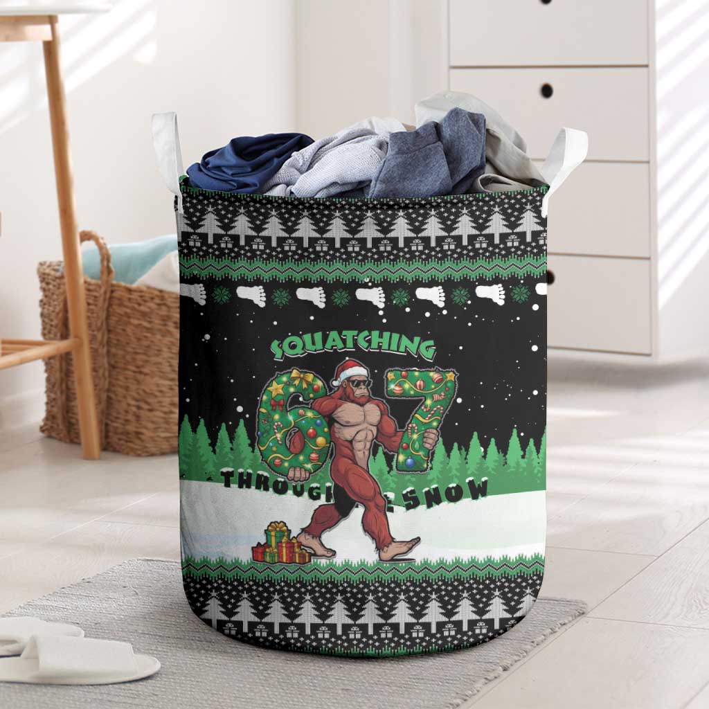 Funny Bigfoot 67 Six Seven Christmas Laundry Basket Squatching Through The Snow - Wonder Print Shop