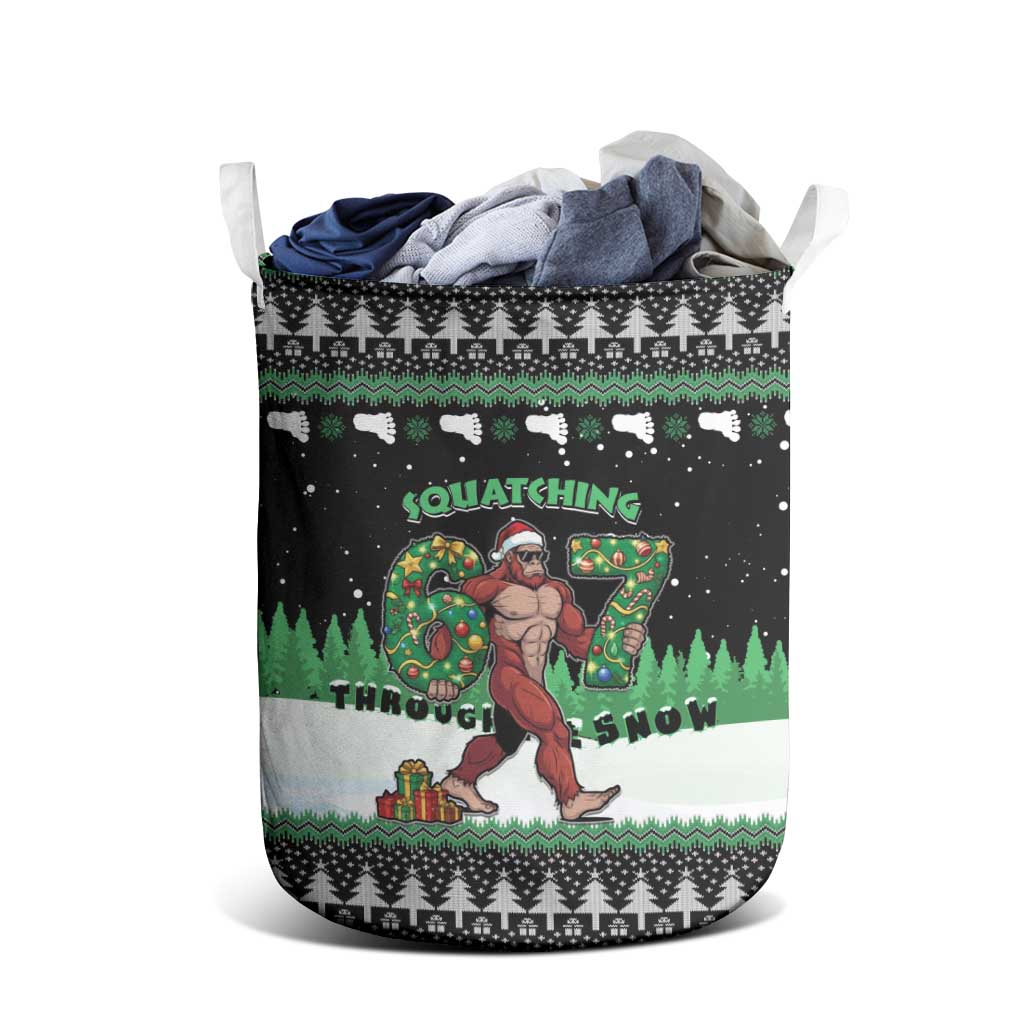 Funny Bigfoot 67 Six Seven Christmas Laundry Basket Squatching Through The Snow - Wonder Print Shop