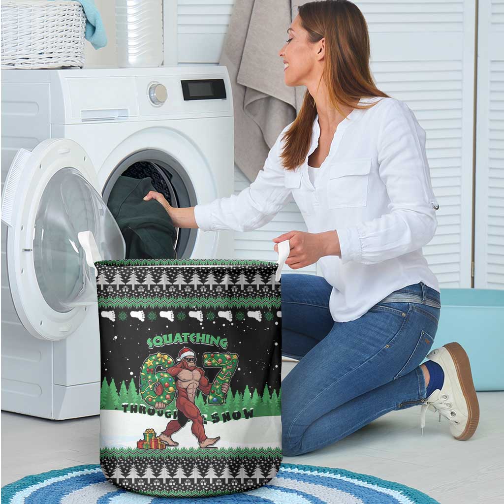 Funny Bigfoot 67 Six Seven Christmas Laundry Basket Squatching Through The Snow - Wonder Print Shop