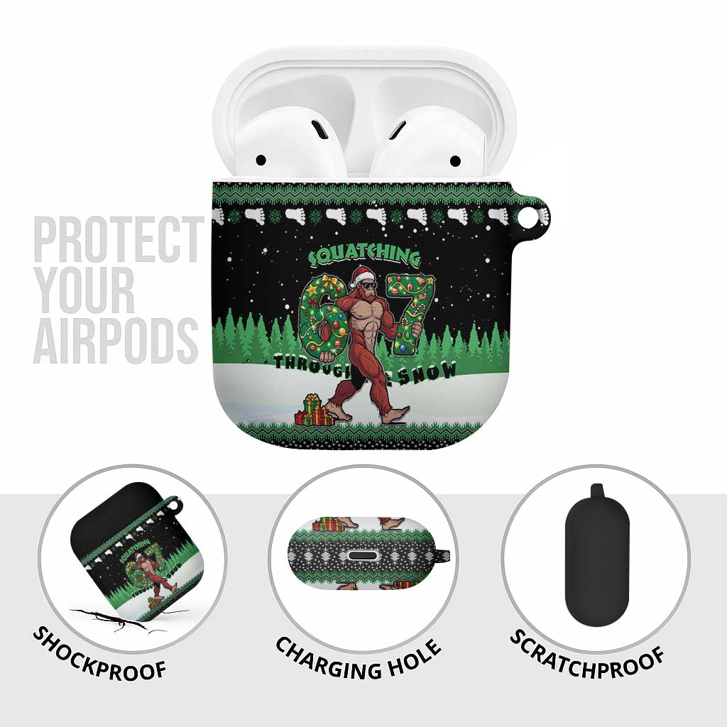 Funny Bigfoot 67 Six Seven Christmas AirPods Case Squatching Through The Snow - Wonder Print Shop
