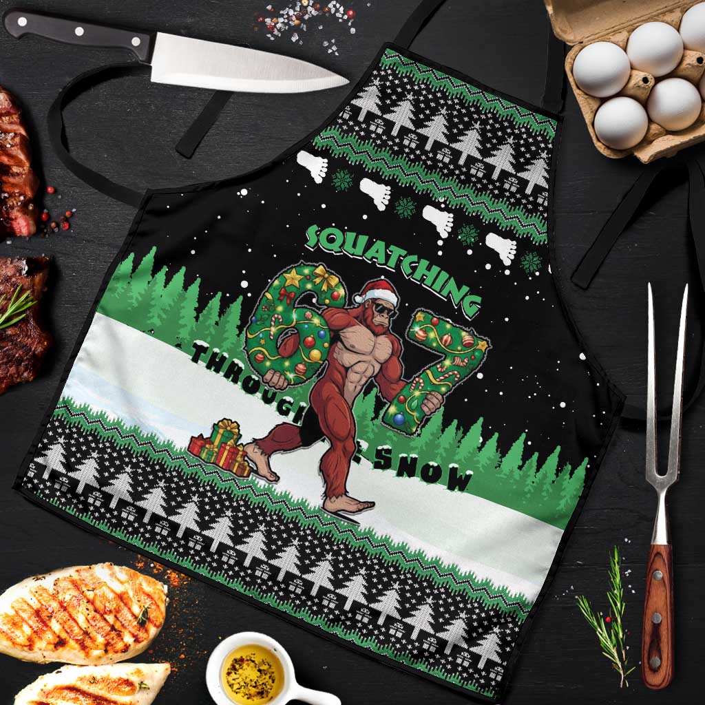 Funny Bigfoot 67 Six Seven Christmas Apron Squatching Through The Snow - Wonder Print Shop