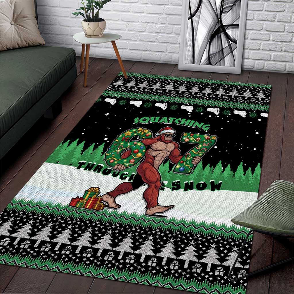 Funny Bigfoot 67 Six Seven Christmas Area Rug Squatching Through The Snow - Wonder Print Shop