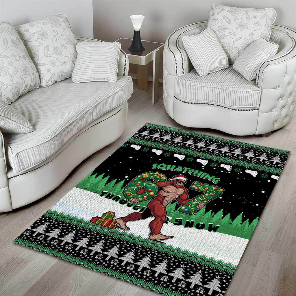 Funny Bigfoot 67 Six Seven Christmas Area Rug Squatching Through The Snow - Wonder Print Shop