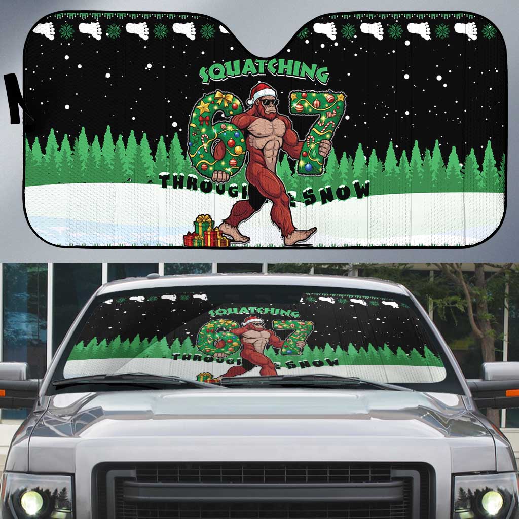 Funny Bigfoot 67 Six Seven Christmas Auto Sun Shade Squatching Through The Snow - Wonder Print Shop