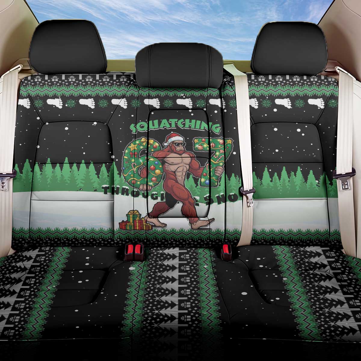 Funny Bigfoot 67 Six Seven Christmas Back Car Seat Cover Squatching Through The Snow - Wonder Print Shop