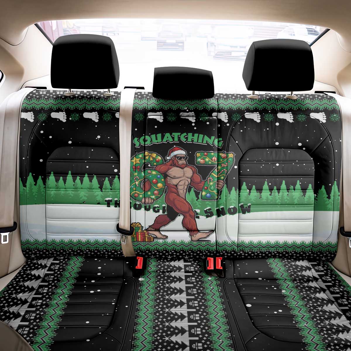 Funny Bigfoot 67 Six Seven Christmas Back Car Seat Cover Squatching Through The Snow - Wonder Print Shop