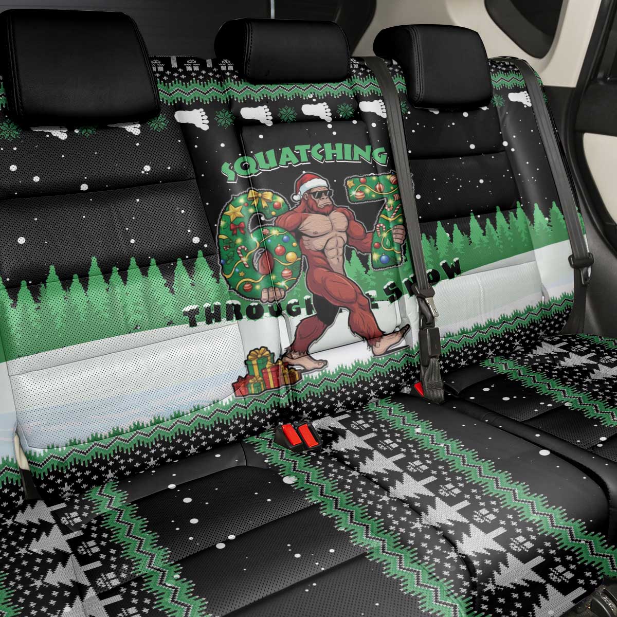 Funny Bigfoot 67 Six Seven Christmas Back Car Seat Cover Squatching Through The Snow - Wonder Print Shop
