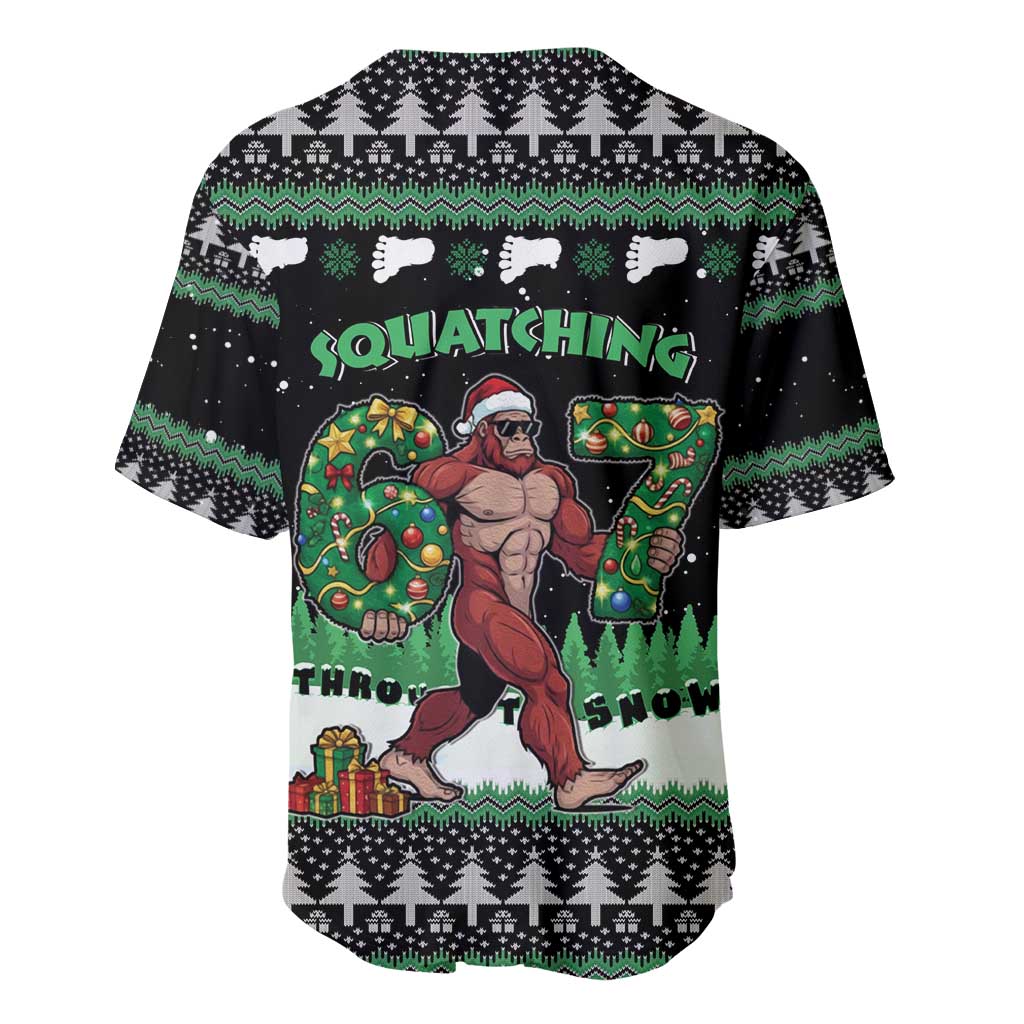 Funny Bigfoot 67 Six Seven Christmas Baseball Jersey Squatching Through The Snow - Wonder Print Shop