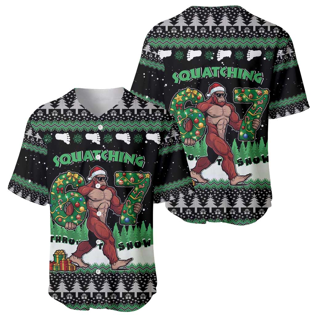 Funny Bigfoot 67 Six Seven Christmas Baseball Jersey Squatching Through The Snow - Wonder Print Shop