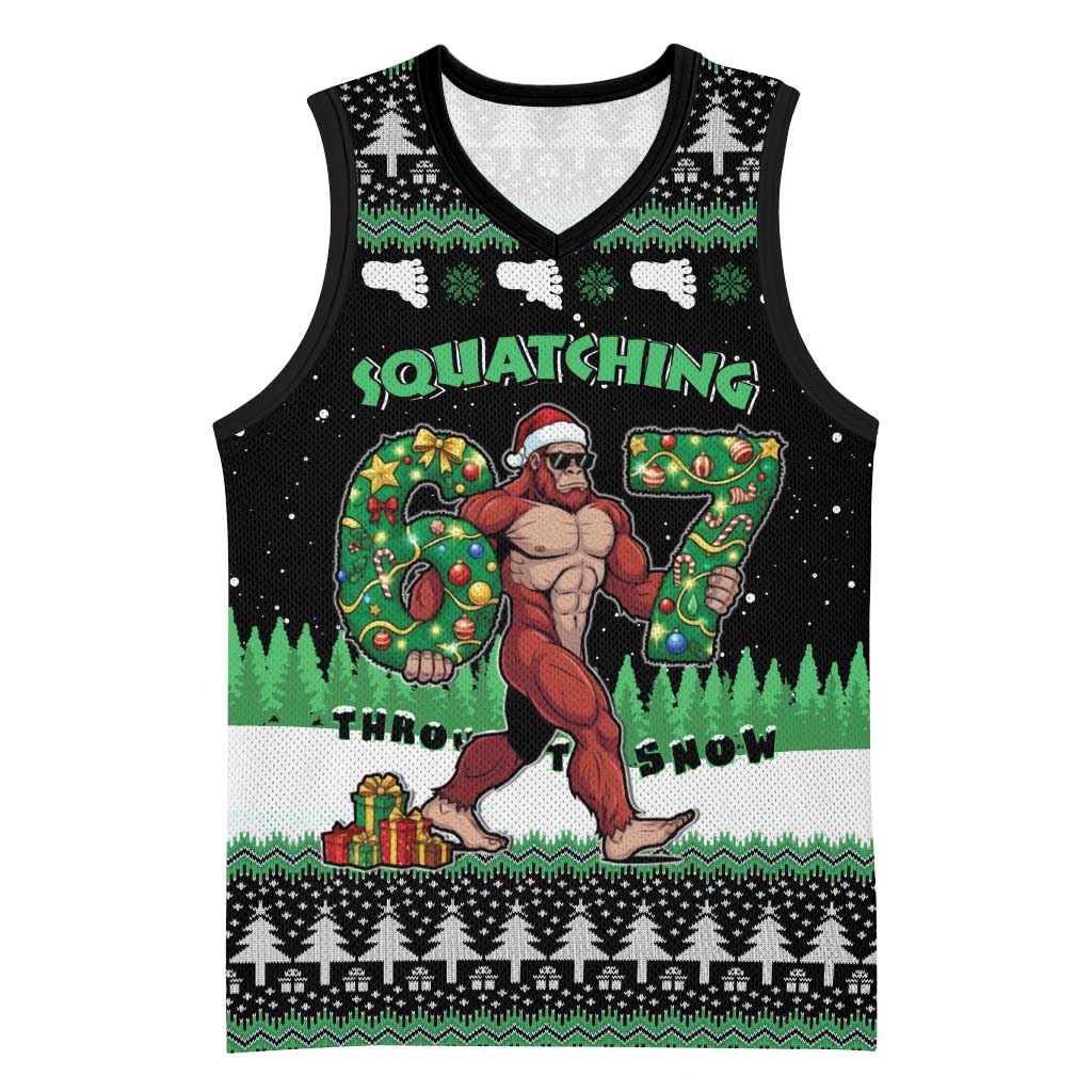 Funny Bigfoot 67 Six Seven Christmas Basketball Jersey Squatching Through The Snow - Wonder Print Shop