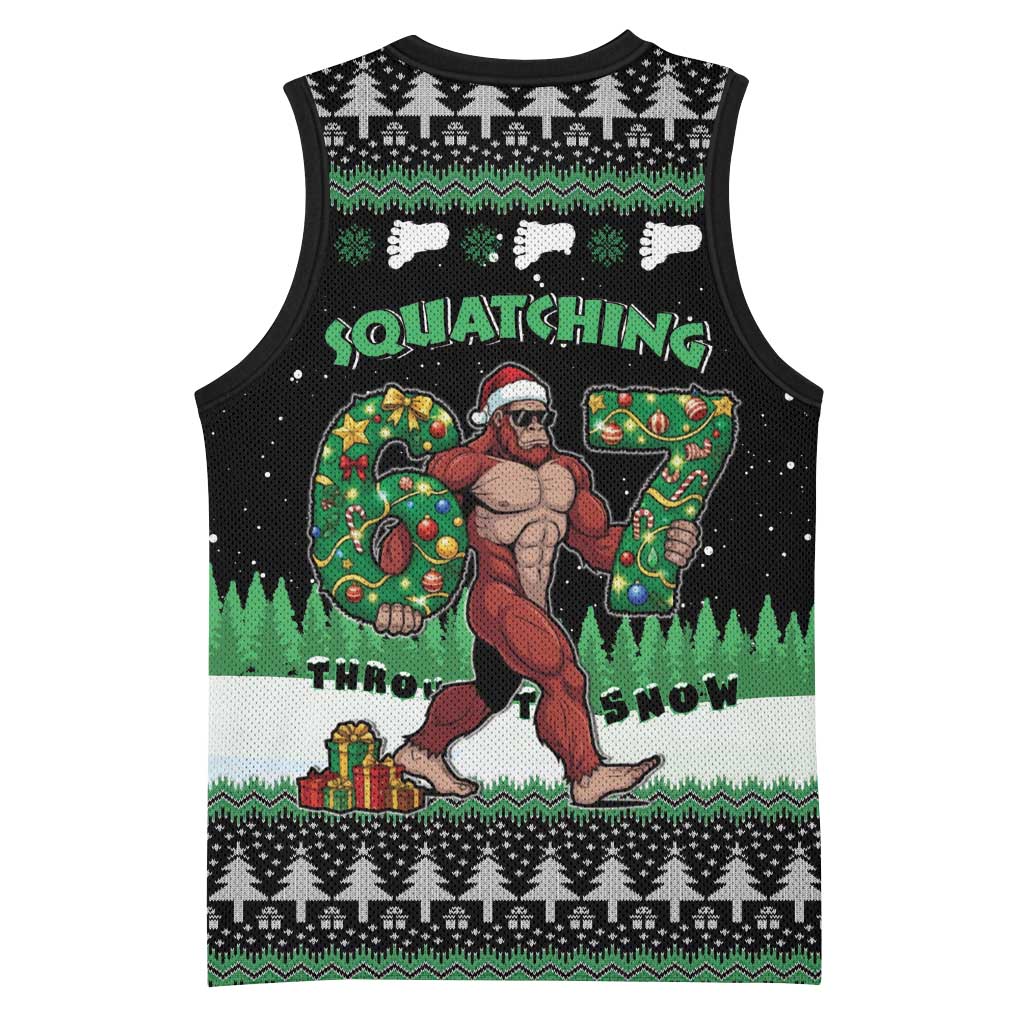 Funny Bigfoot 67 Six Seven Christmas Basketball Jersey Squatching Through The Snow - Wonder Print Shop
