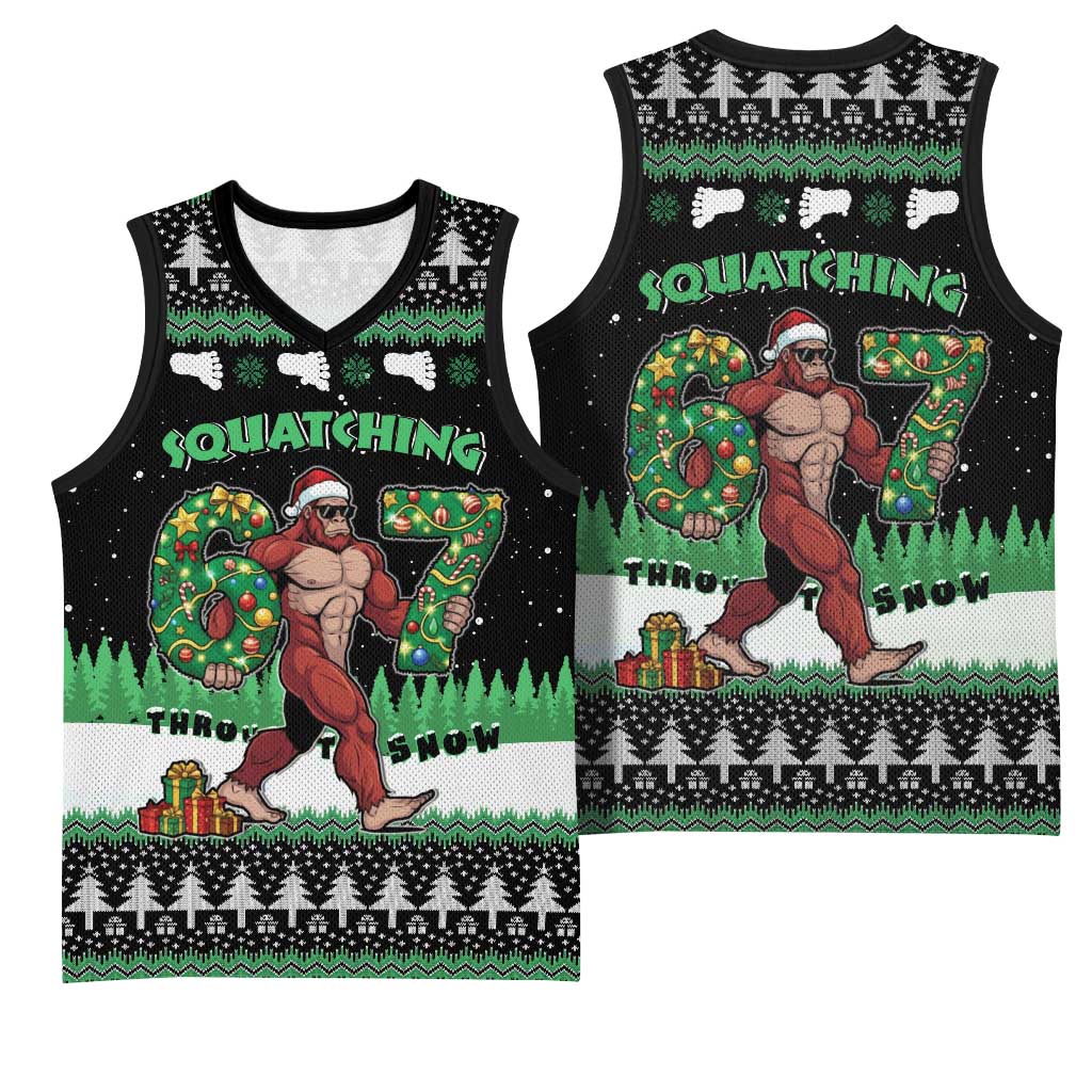 Funny Bigfoot 67 Six Seven Christmas Basketball Jersey Squatching Through The Snow - Wonder Print Shop