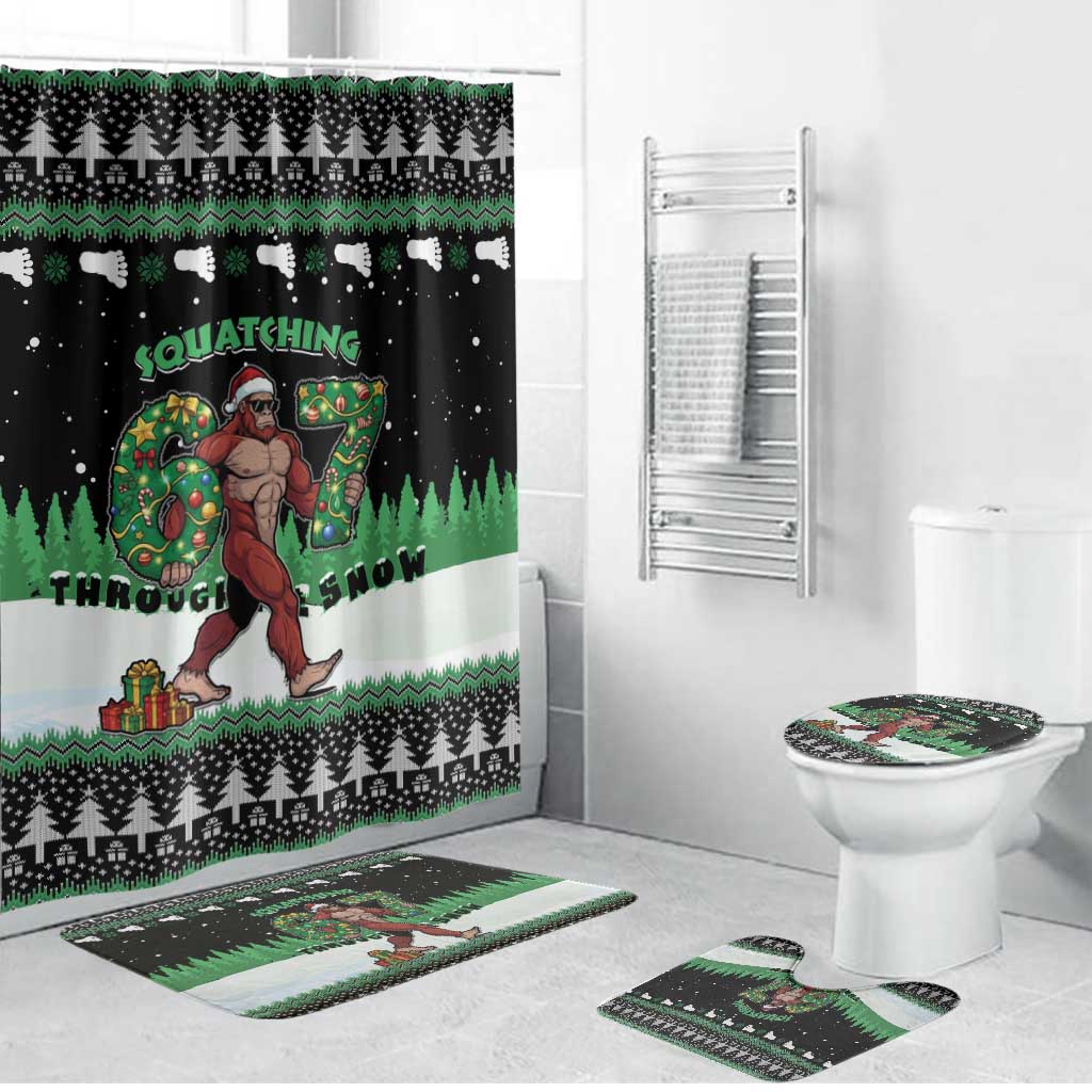 Funny Bigfoot 67 Six Seven Christmas Bathroom Set Squatching Through The Snow - Wonder Print Shop