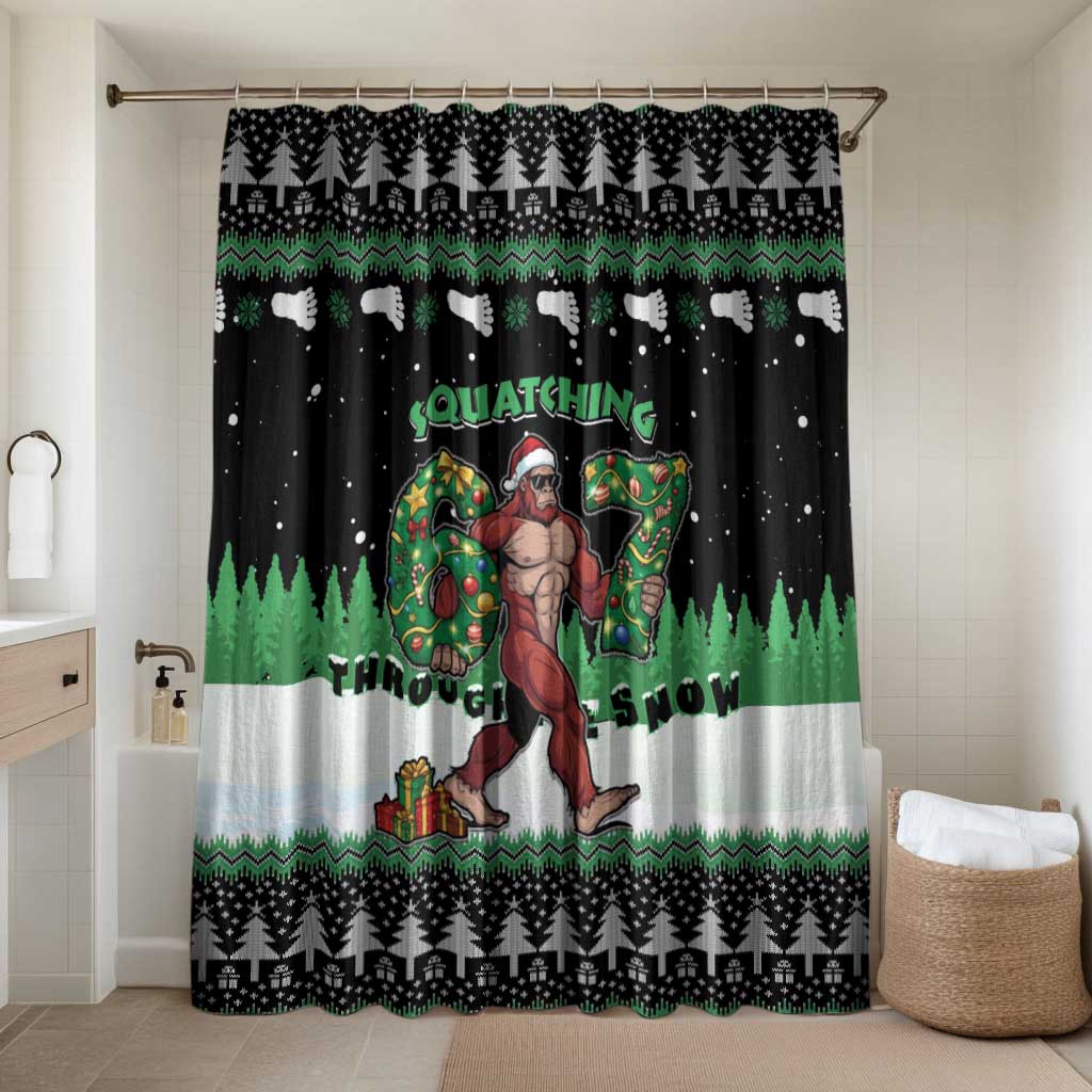 Funny Bigfoot 67 Six Seven Christmas Bathroom Set Squatching Through The Snow - Wonder Print Shop