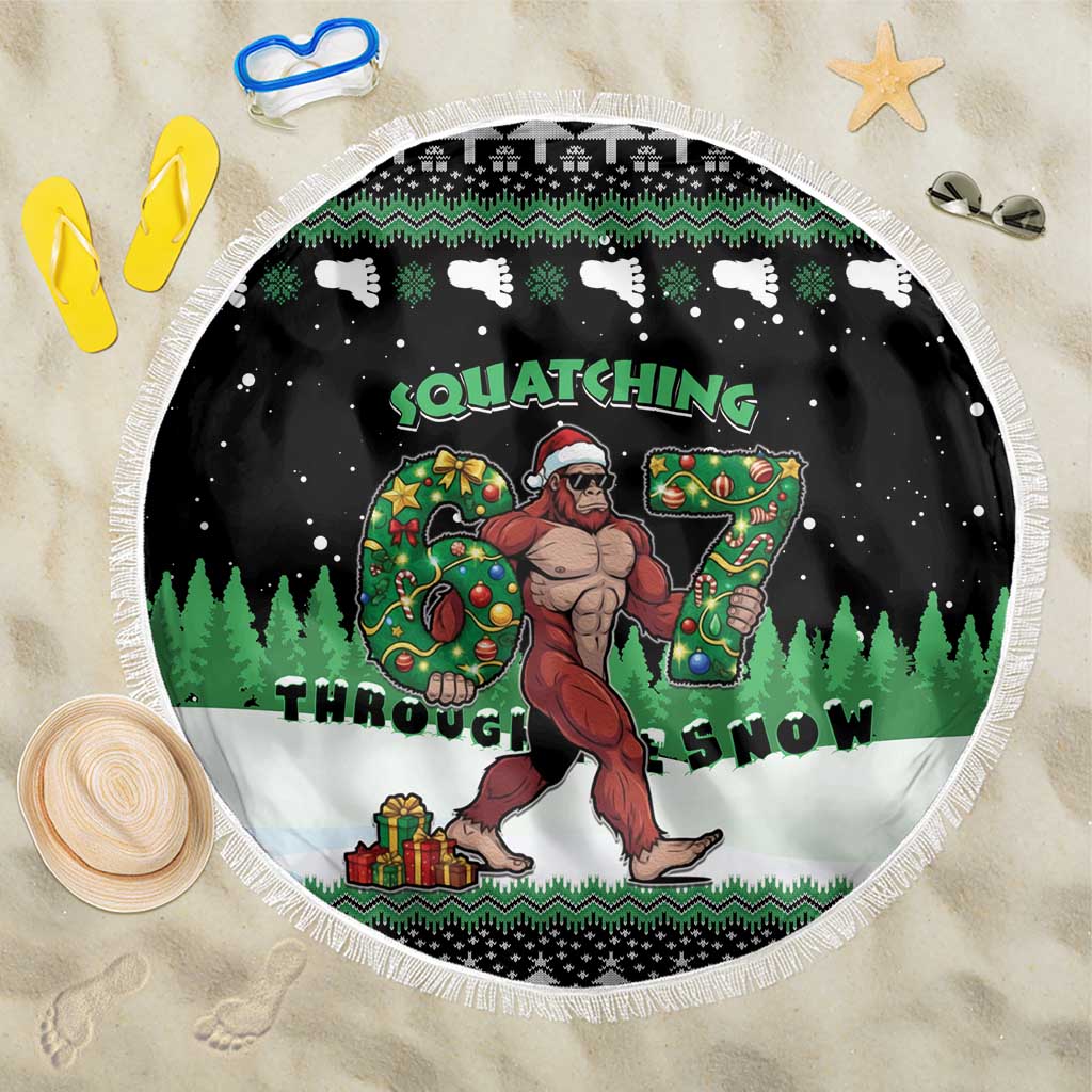 Funny Bigfoot 67 Six Seven Christmas Beach Blanket Squatching Through The Snow - Wonder Print Shop