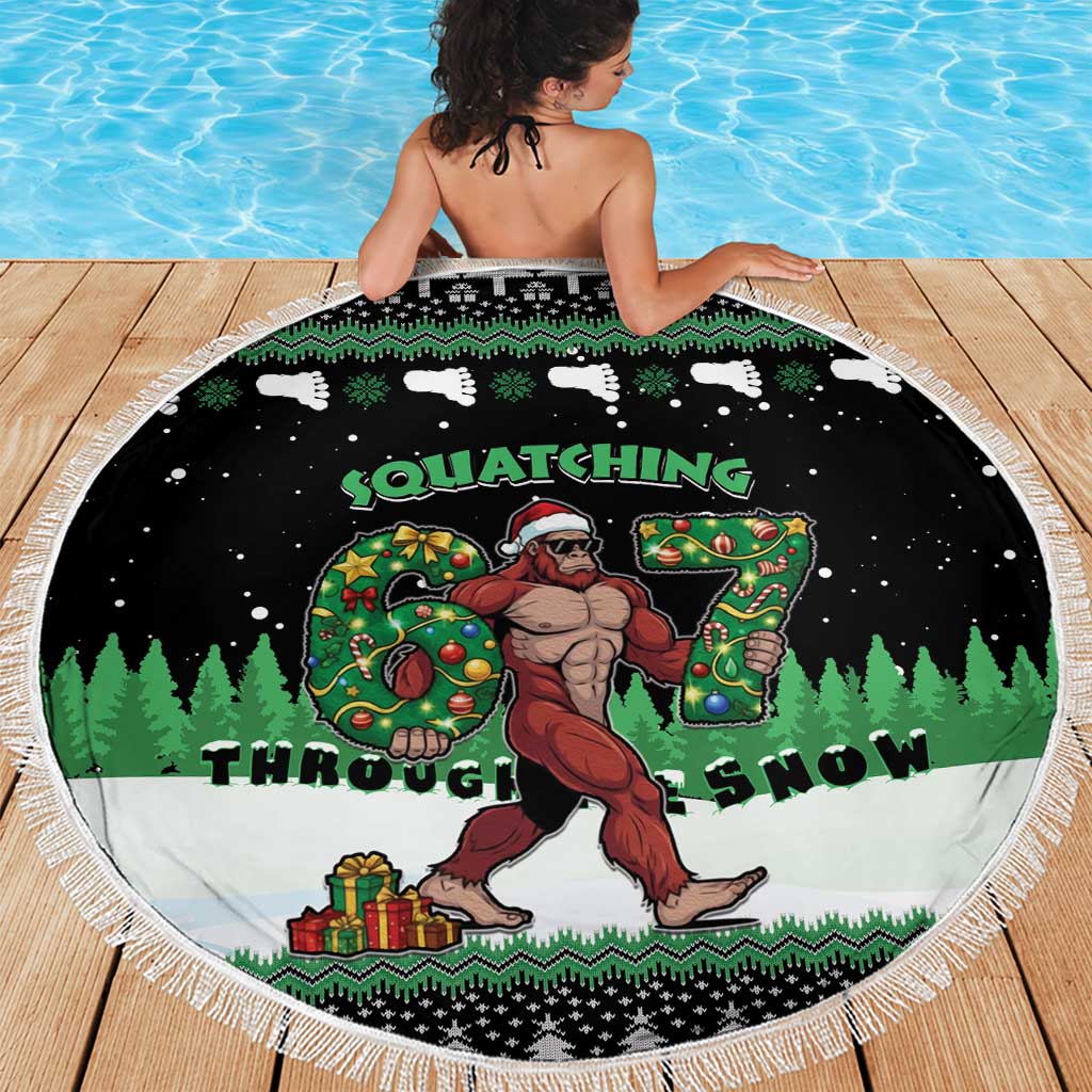 Funny Bigfoot 67 Six Seven Christmas Beach Blanket Squatching Through The Snow - Wonder Print Shop