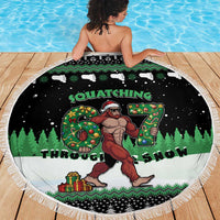 Funny Bigfoot 67 Six Seven Christmas Beach Blanket Squatching Through The Snow - Wonder Print Shop