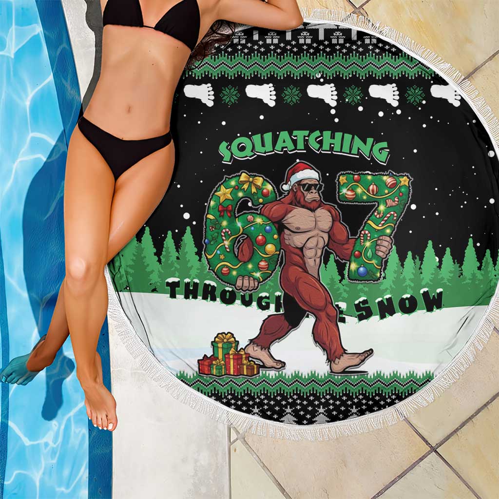Funny Bigfoot 67 Six Seven Christmas Beach Blanket Squatching Through The Snow - Wonder Print Shop