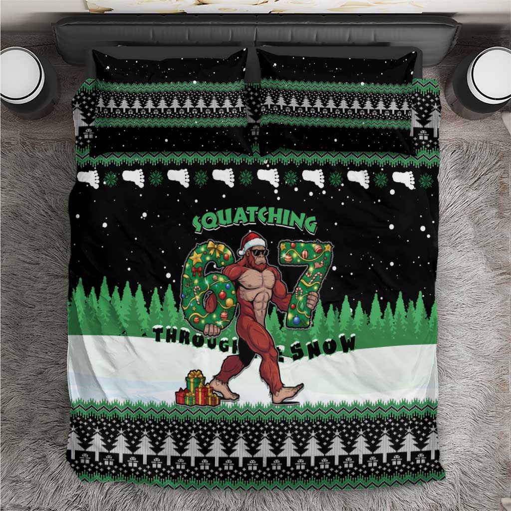 Funny Bigfoot 67 Six Seven Christmas Bedding Set Squatching Through The Snow - Wonder Print Shop