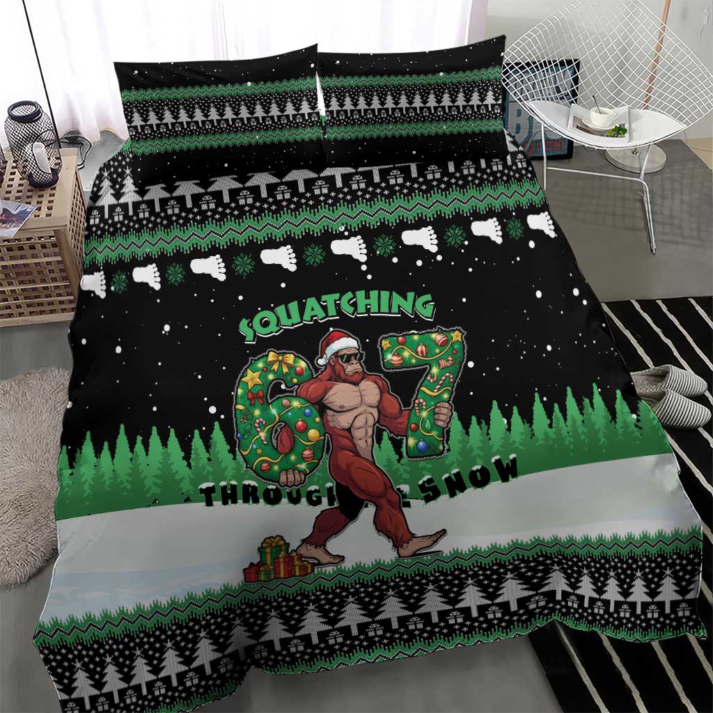 Funny Bigfoot 67 Six Seven Christmas Bedding Set Squatching Through The Snow - Wonder Print Shop