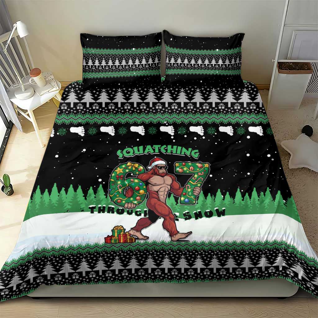 Funny Bigfoot 67 Six Seven Christmas Bedding Set Squatching Through The Snow - Wonder Print Shop
