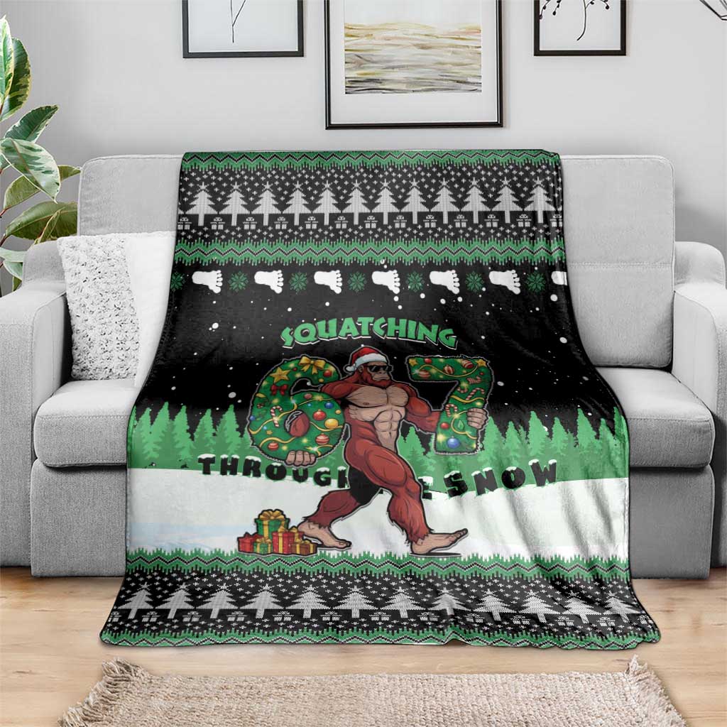 Funny Bigfoot 67 Six Seven Christmas Blanket Squatching Through The Snow - Wonder Print Shop