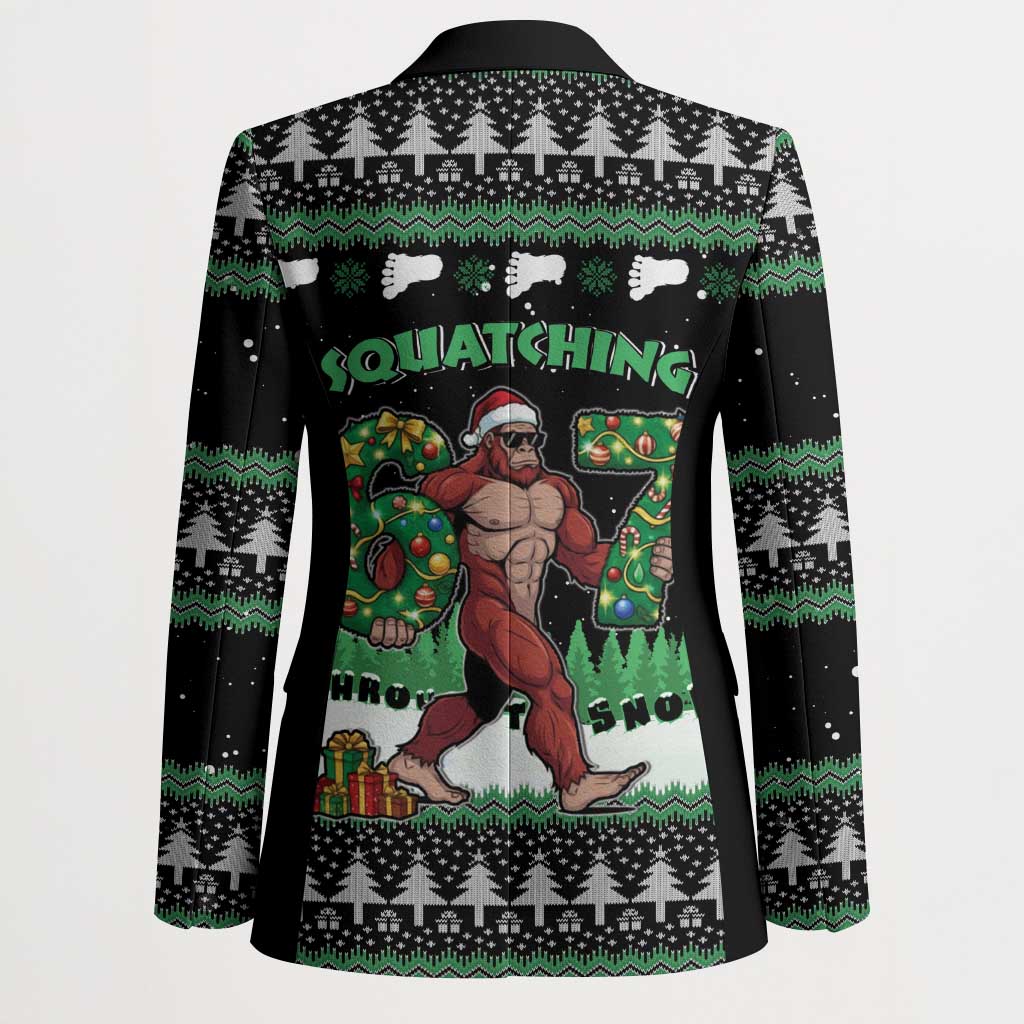 Funny Bigfoot 67 Six Seven Christmas Blazer Squatching Through The Snow - Wonder Print Shop