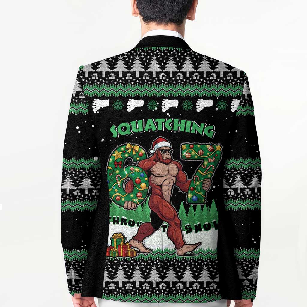 Funny Bigfoot 67 Six Seven Christmas Blazer Squatching Through The Snow - Wonder Print Shop