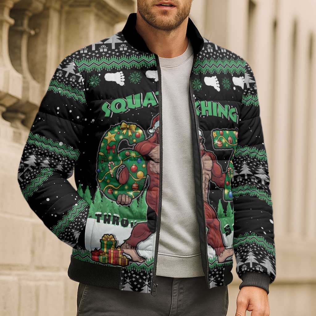 Funny Bigfoot 67 Six Seven Christmas Bomber Puffer Jacket Squatching Through The Snow - Wonder Print Shop