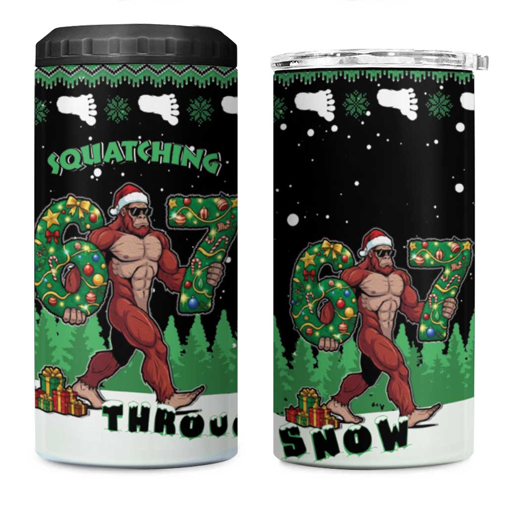 Funny Bigfoot 67 Six Seven Christmas 4 in 1 Can Cooler Tumbler Squatching Through The Snow - Wonder Print Shop