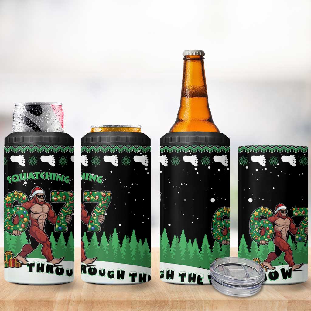 Funny Bigfoot 67 Six Seven Christmas 4 in 1 Can Cooler Tumbler Squatching Through The Snow - Wonder Print Shop