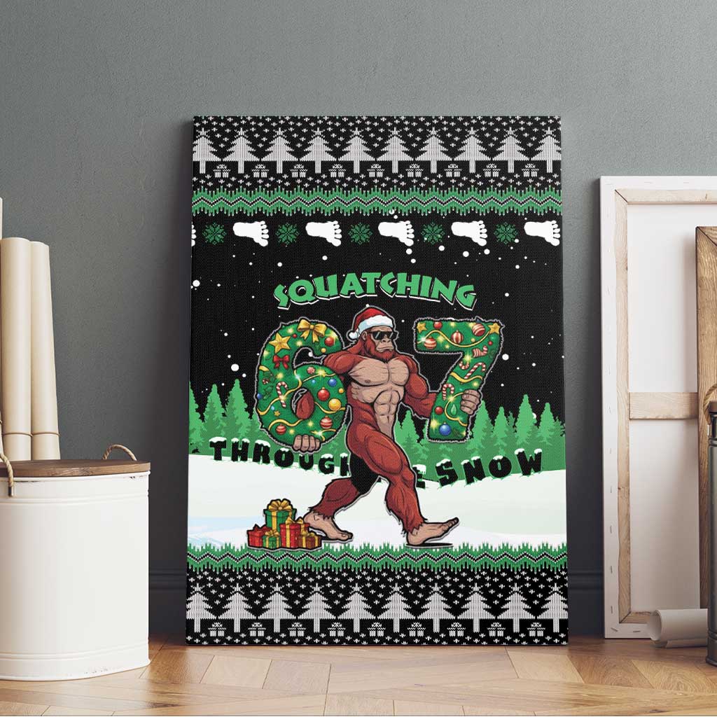 Funny Bigfoot 67 Six Seven Christmas Canvas Wall Art Squatching Through The Snow - Wonder Print Shop