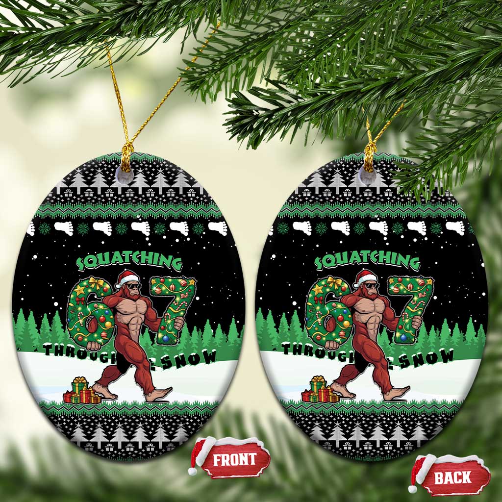 Funny Bigfoot 67 Six Seven Christmas Ceramic Ornament Squatching Through The Snow - Wonder Print Shop