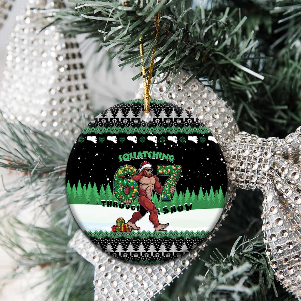 Funny Bigfoot 67 Six Seven Christmas Ceramic Ornament Squatching Through The Snow - Wonder Print Shop