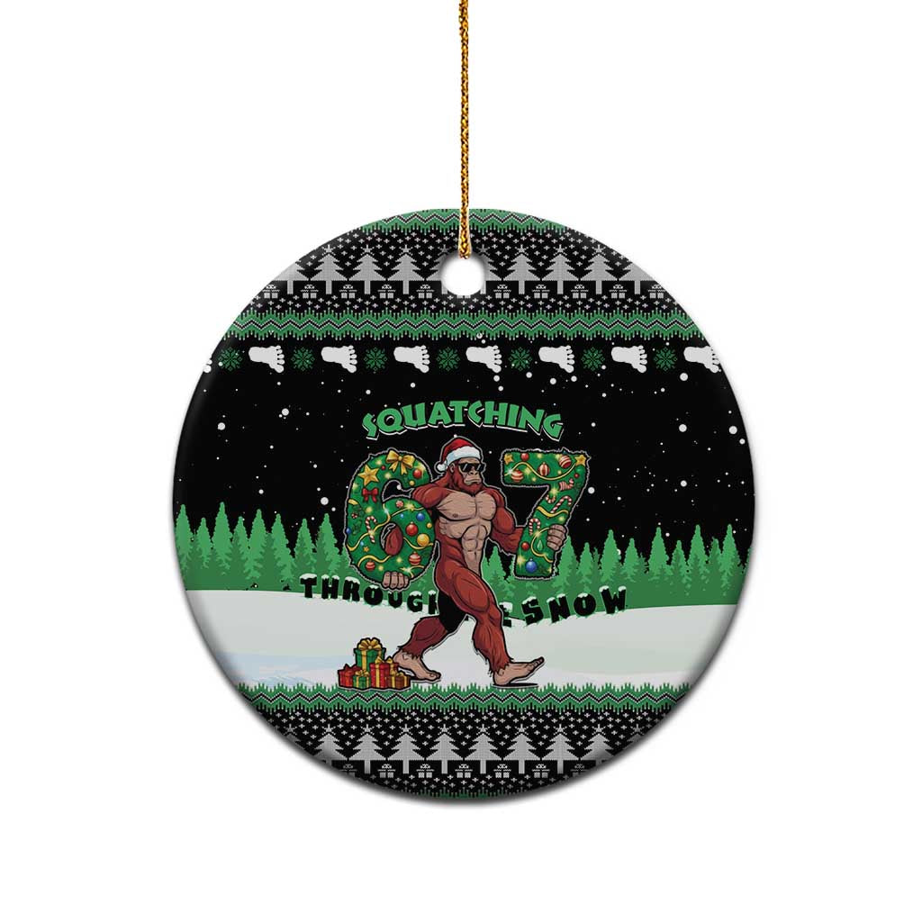 Funny Bigfoot 67 Six Seven Christmas Ceramic Ornament Squatching Through The Snow - Wonder Print Shop