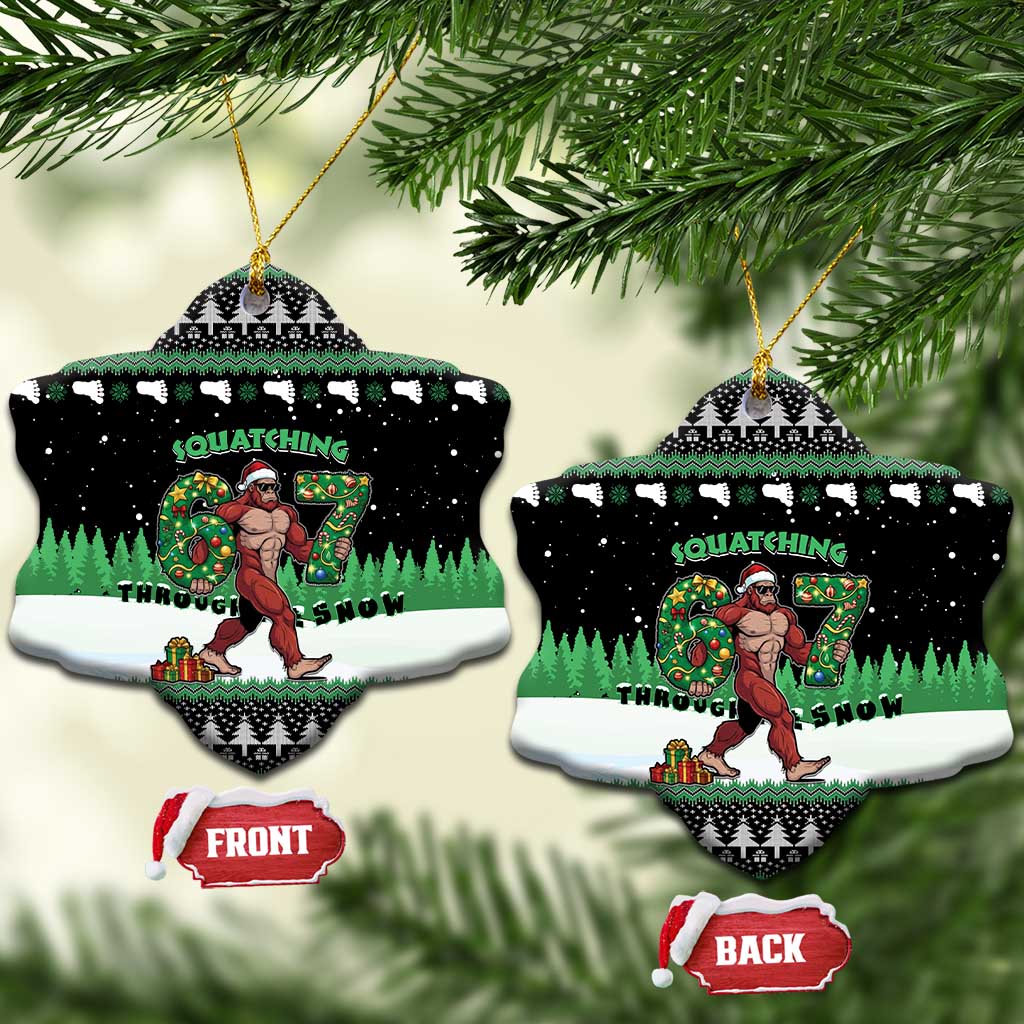 Funny Bigfoot 67 Six Seven Christmas Ceramic Ornament Squatching Through The Snow - Wonder Print Shop