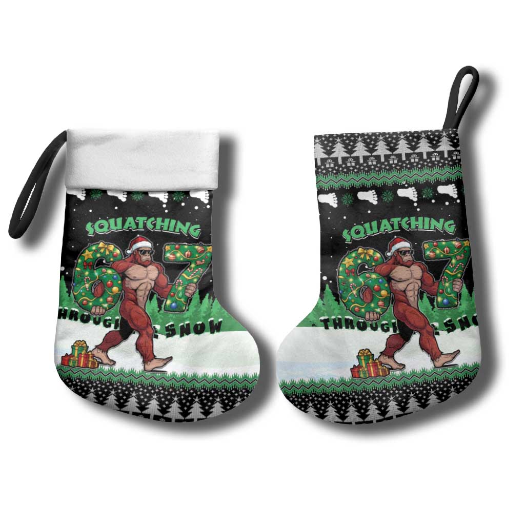 Funny Bigfoot 67 Six Seven Christmas Stocking Squatching Through The Snow - Wonder Print Shop