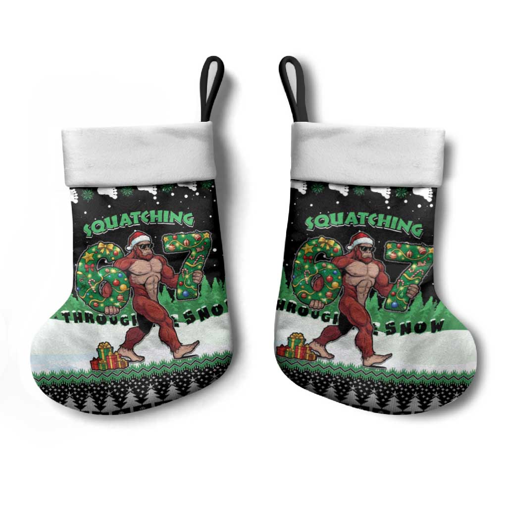 Funny Bigfoot 67 Six Seven Christmas Stocking Squatching Through The Snow - Wonder Print Shop